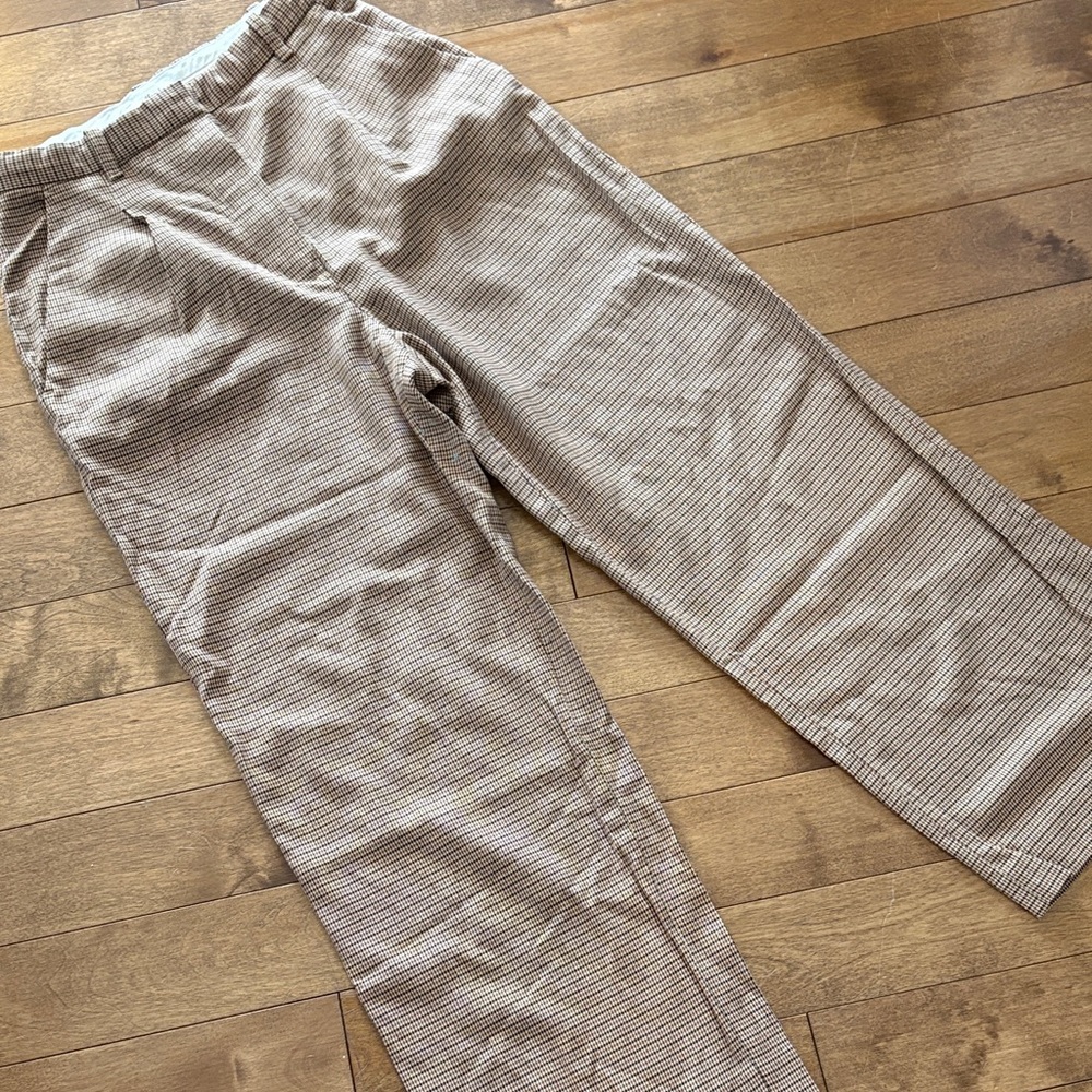 Aritzia Wilfred Rust and Cream Houndstooth High-Waist Trousers - Picture 3 of 10